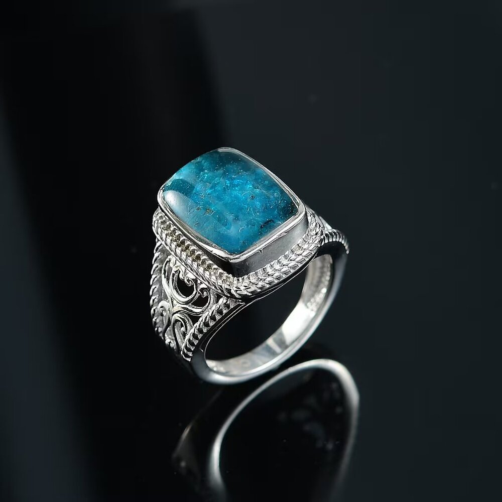 Neon Apatite Genuine Gemstone Fancy Ring in Platinum Over Copper with Magnet S8